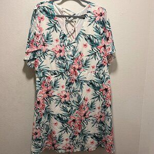 Charlotte Russe White Floral V-Neck Ruffle Chiffon Midi Dress Size 2X